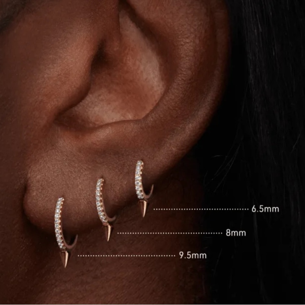 MARIA TASH Diamond Short Spike Hoop Eternity Huggie Earring 6.5mm 18K Rose Gold - Picture 12 of 13